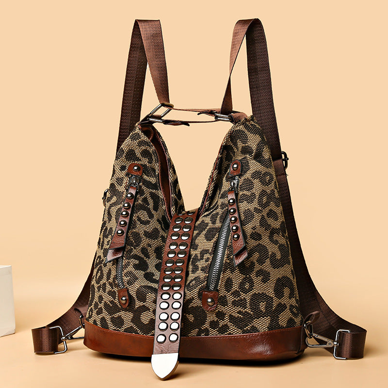Wholesale PU Leopard Print Large Capacity Multifunctional Shoulder Bag Backpack